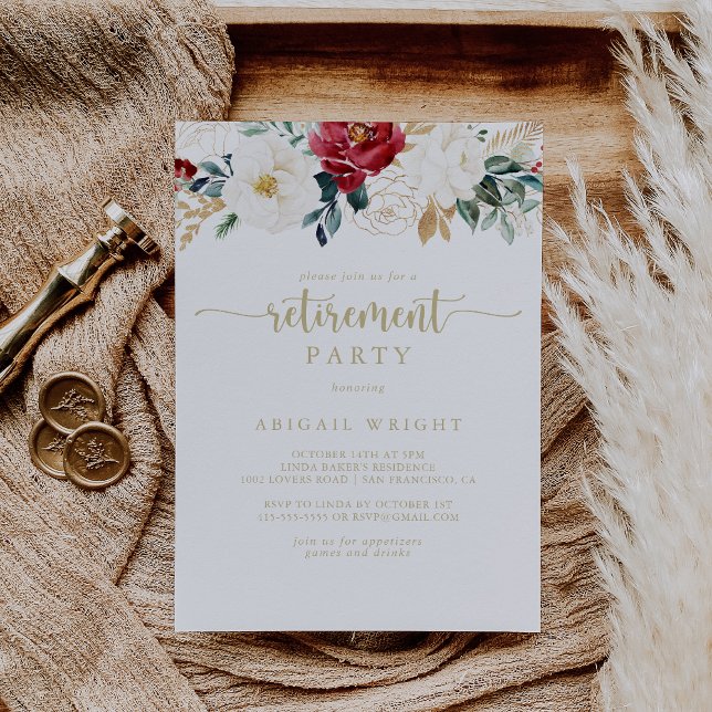Classic Gold Floral Retirement Party Invitation (Creator Uploaded)