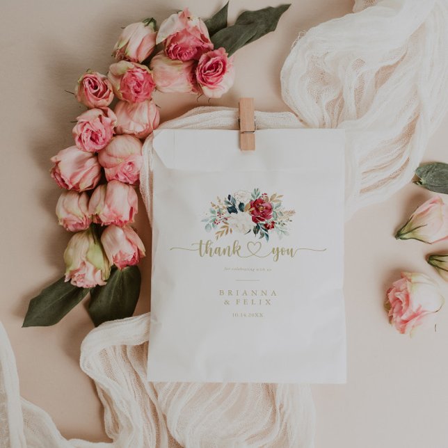 Classic Gold Floral Thank You Wedding   Favour Bag (Creator Uploaded)