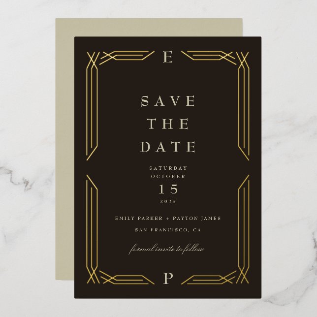 Classic Gold Foil Byzantine Save the Date (Front/Back)