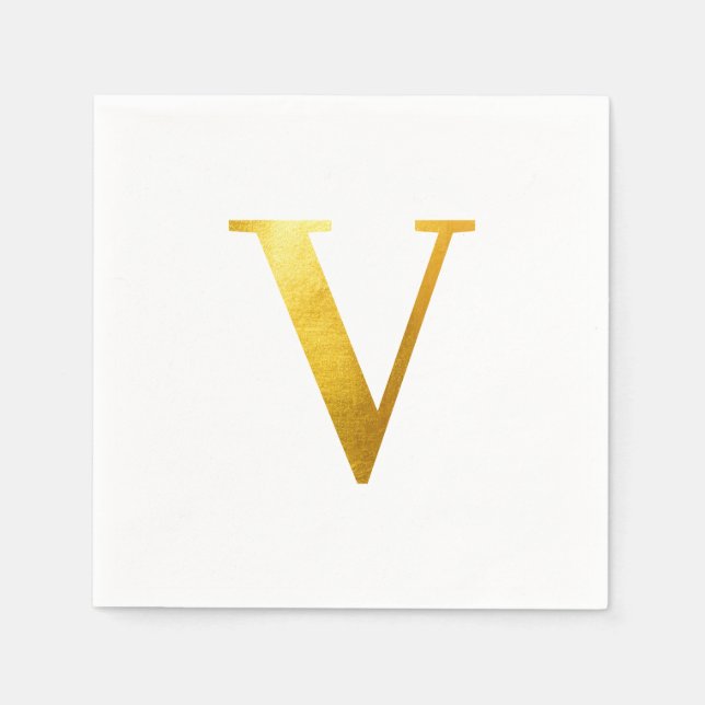 Classic Gold Foil Monogram V Napkin (Front)