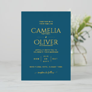 Classic GOLD FOIL Peacock Blue Wedding Elegant