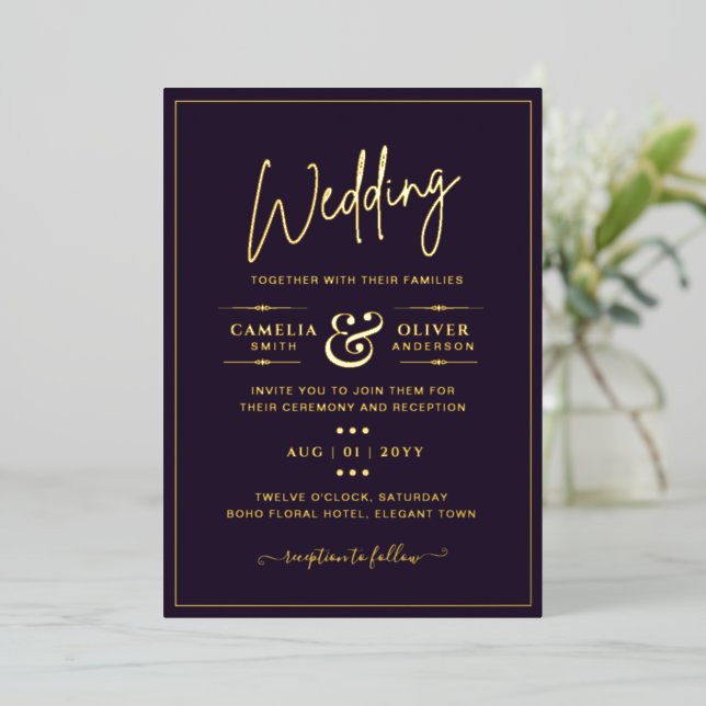 Classic GOLD FOIL Plum Elegant Classic Wedding (Standing Front)