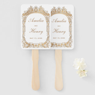 Classic Gold Frame Border White Wedding  Hand Fan