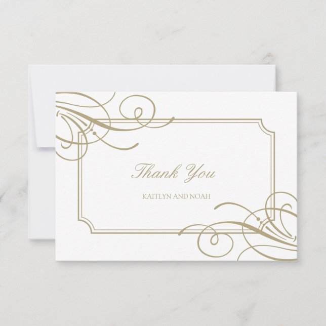 Classic Gold Frame & Details Luxury Wedding Thank You Card (Front)