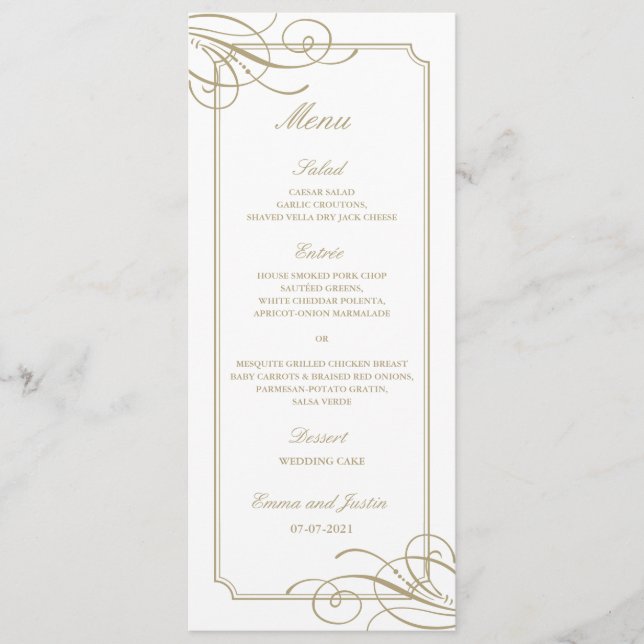Classic Gold Frame Luxurious Wedding Menu (Front)