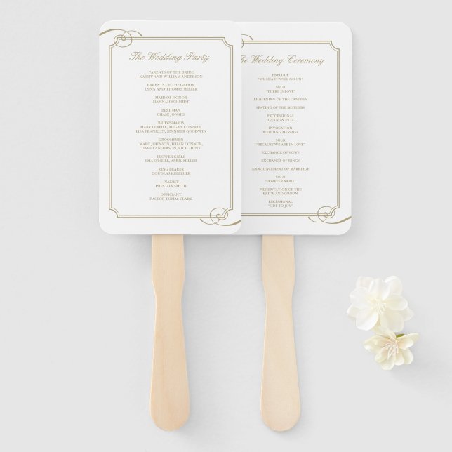 Classic Gold Frame Luxury Wedding Program Hand Fan (Front and Back)