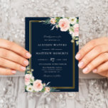 classic gold frame navy & blush floral wedding invitation<br><div class="desc">This design combines the popular pink blush theme with the classy gold frame and navy blue background. The hand painted flowers mix well with the white text and pink back. You can choose the paper of your choice and also customize other features of this template such as text, wording and...</div>