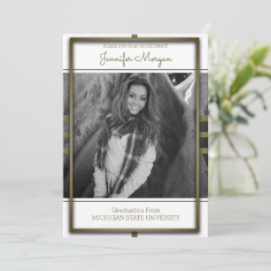 Classic Gold Frame Photo Graduation Invitation
