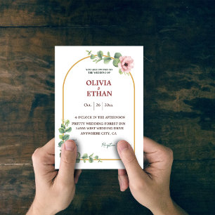 Classic Gold Frame Pink Floral Wedding Invitation