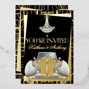 Classic GOLD Gatsby Deco Wedding  Foil Invitation