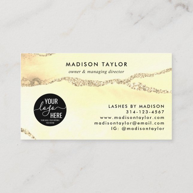 Classic Gold Glitter Agate Custom Logo Monogram Business Card (Back)