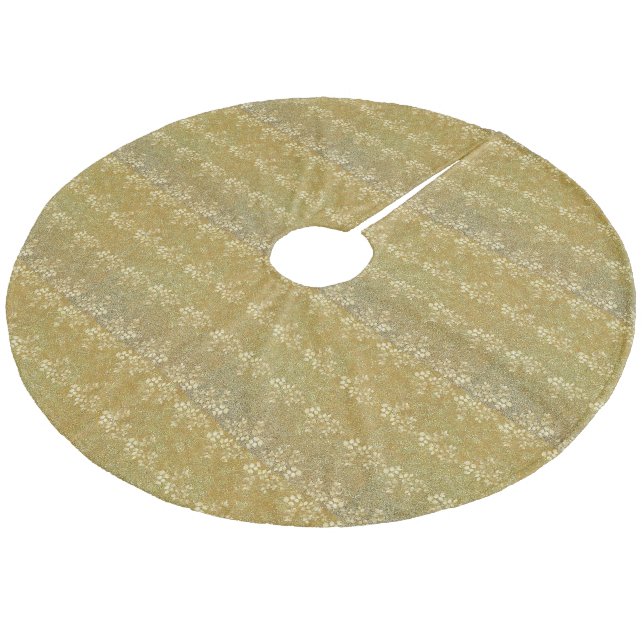 Classic Gold Glitter Floral Pattern Fleece Tree Skirt (Angled)