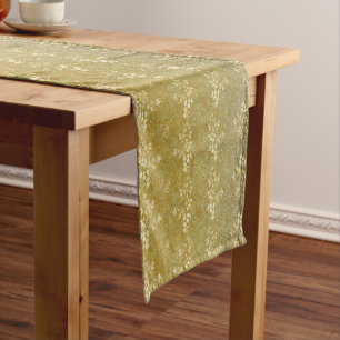 Classic Gold Glitter Floral Pattern Short Table Runner