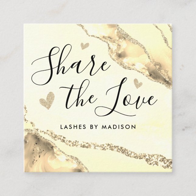 Classic Gold Glitter Marble Agate Chic Monogram Referral Card (Front)