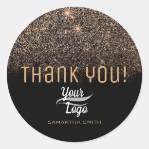 Classic Gold Glitter Stars Luxury Glam Thank You Round Sticker