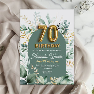 Classic Gold Greenery 70th Birthday Invitation