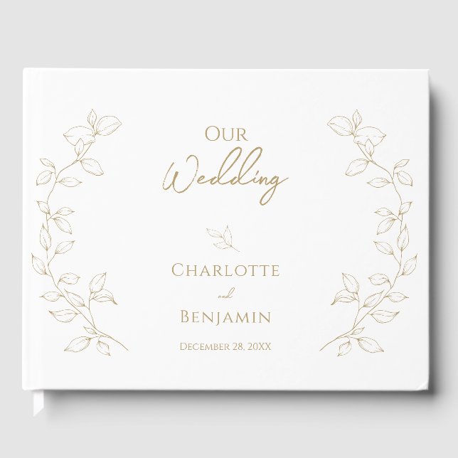 Classic Gold Greenery Wedding Guest Book (Front)