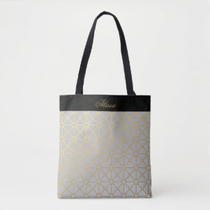 Classic Gold Grey Black Pattern Personalized Tote Bag