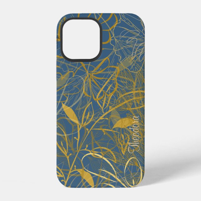 Classic Gold Leaf Blue Background iPhone Case (Back)