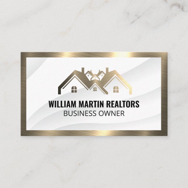 Classic Gold Metallic | Real Estate Properties Log Business Card (Front)