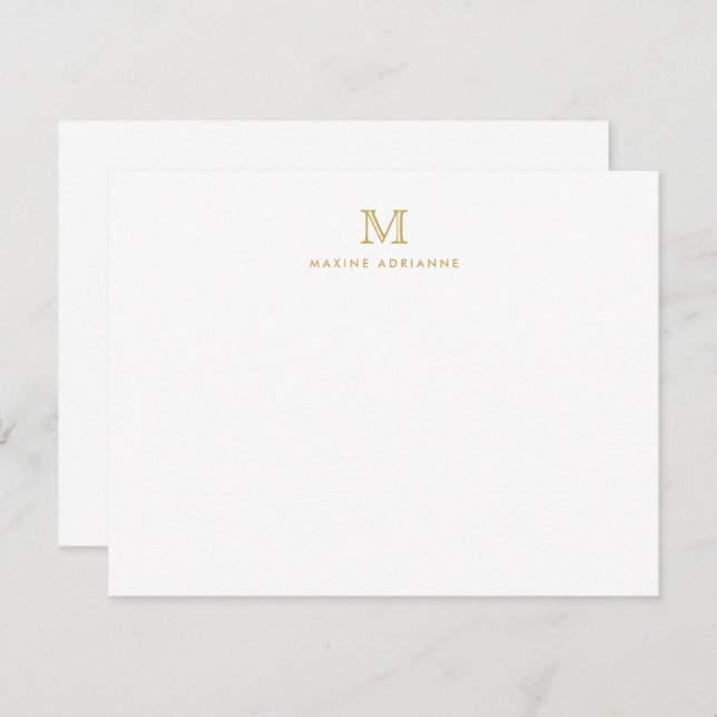 Classic Gold Moderne Monogramme Carte Note Initial (Devant / Derrière)