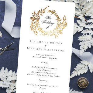 Classic Gold Monogram Botanical Crest Wedding Program