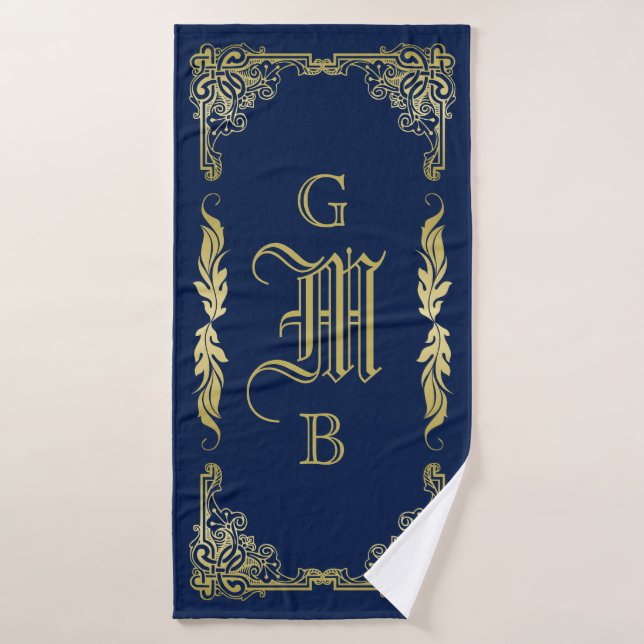 Classic Gold Monogram Choose Your Background Bath Towel (Bath Towel)