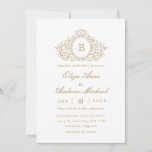 Classic Gold Monogram Crest Wedding Invitation