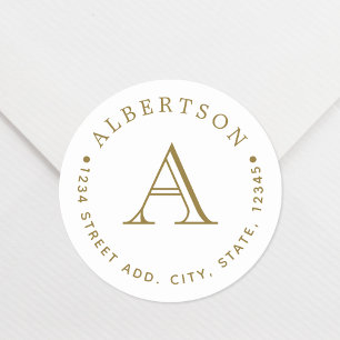Classic Gold Monogram Family Name Return Address Round Sticker