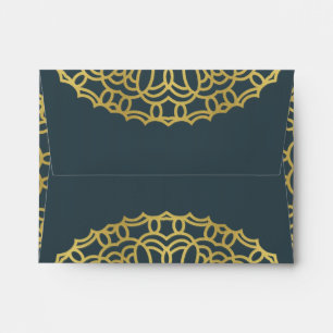 CLASSIC GOLD ORNATE BLUE GREY RSVP RETURN ADDRESS ENVELOPE