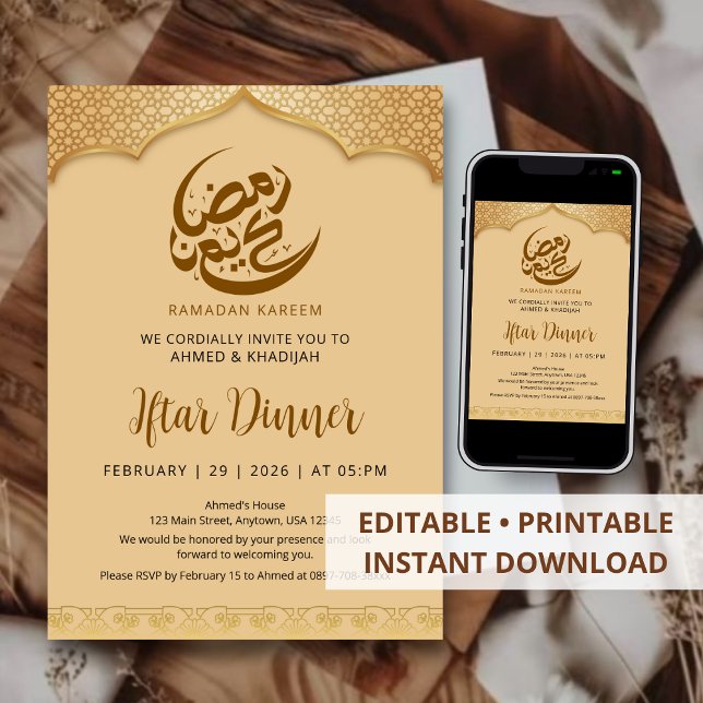 Classic Gold Patterned Ramadan Iftar Invitation (Creator Uploaded)