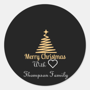 classic gold personalized family name christmas  round sticker