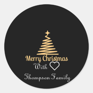 classic gold personalized family name christmas  round sticker