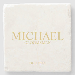 Classic Gold Personalized Groomsman Stone Coaster