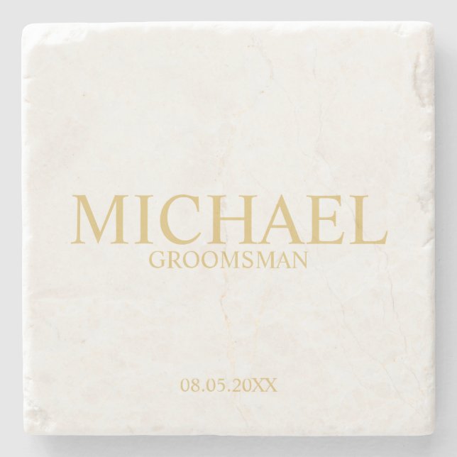 Classic Gold Personalized Groomsman Stone Coaster (Front)