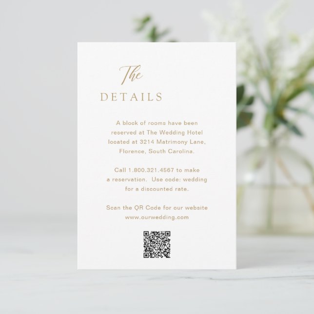 Classic Gold QR Code Elegant Wedding Enclosure Card (Standing Front)