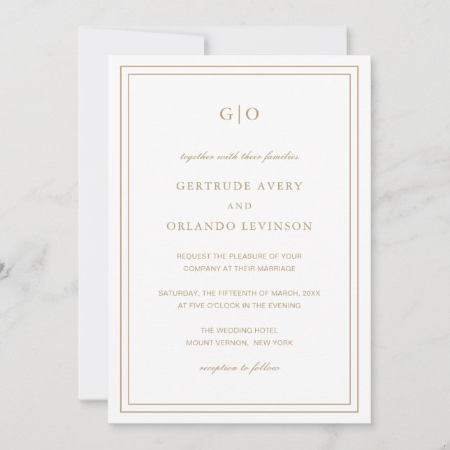 Classic Gold QR Code Elegant Wedding Invitation (Front)
