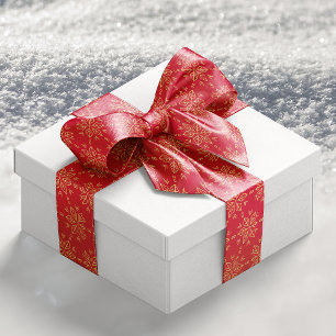 Classic Gold Red Snowflake Pattern Satin Ribbon