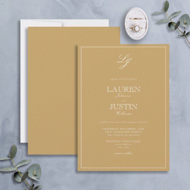 Classic Gold Script Monogram Wedding Invitation (Creator Uploaded)