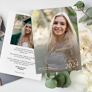 Classic gold script photo class of 2024 graduation announcement