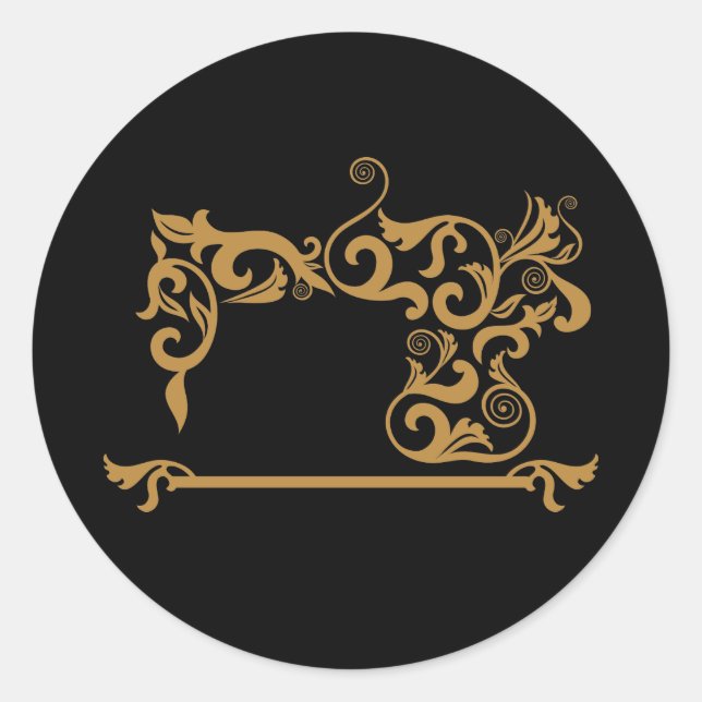 Classic Gold Sewing Machine Classic Round Sticker (Front)