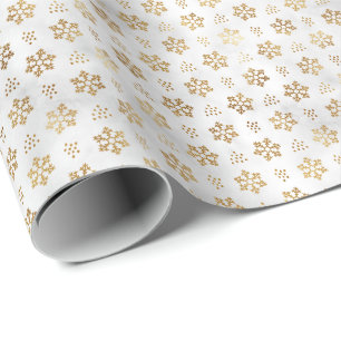 Classic Gold Snowflake on Snow Christmas Holiday Wrapping Paper