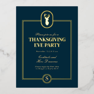 Classic Gold Stag Thanksgiving Eve Party Foil Invitation Postcard
