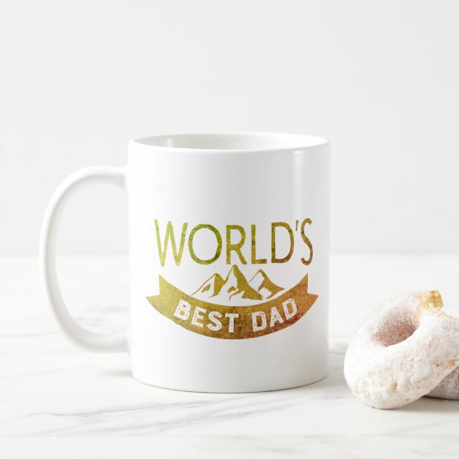 Classic Gold Typography World's Best Dad Coffee Mug (With Donut)