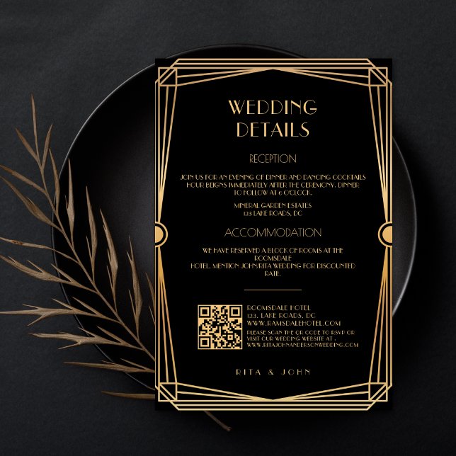 Classic Gold Vintage Script Wedding Details Enclosure Card (Creator Uploaded)