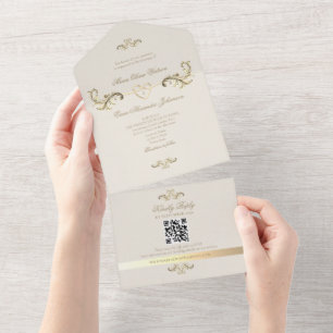 Classic Gold Wedding QR Code All In One Invitation