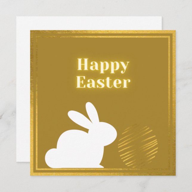 Classic Gold White Bunny Easter Card (Front/Back)
