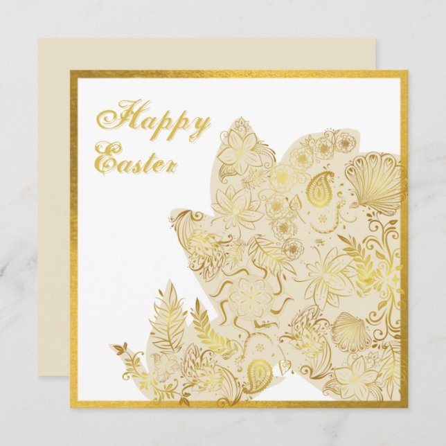 Classic Gold White Floral Easter Card (Front/Back)