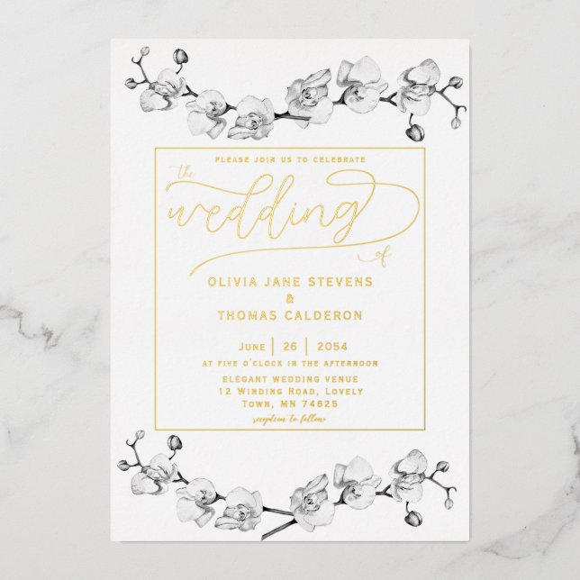 Classic Gold White Orchids Romantic Wedding (Front)