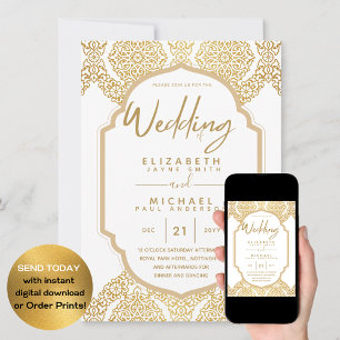 Classic Gold White Ornate Elegant Wedding  Invitation